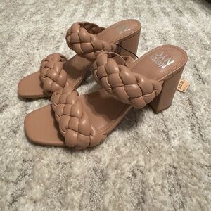 Elegant Tan Braided Heeled Sandals